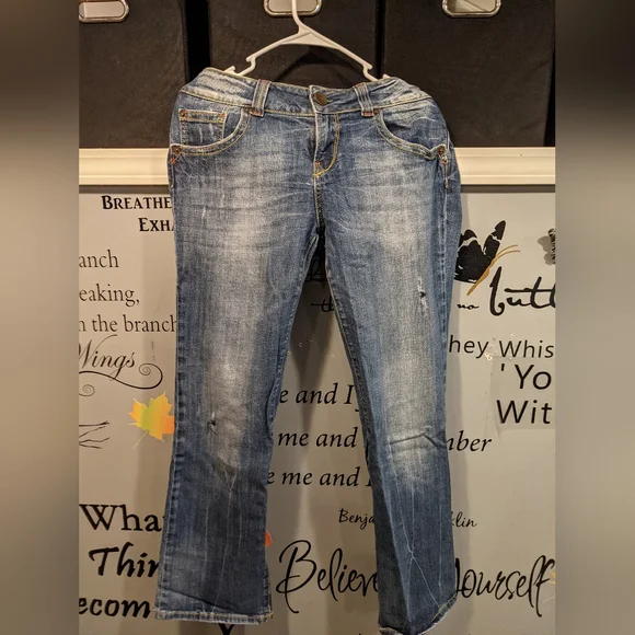 Vintage Vigoss Women's Jeans - Dark Blue, Distressed Flared - Y2K - Picture 1 of 6